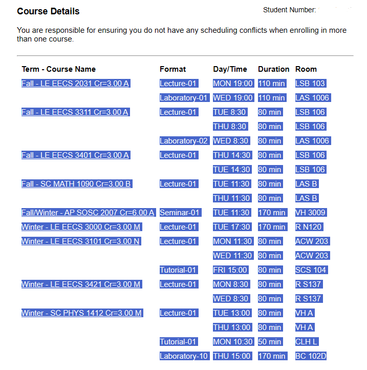 Example of how to highlight course details